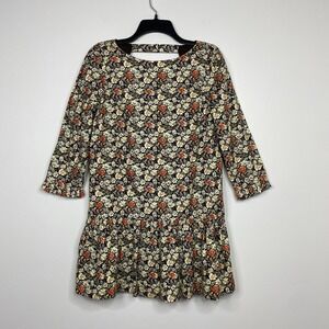 Free People The Avenue Mini Dress Brown Floral Printed Ruffle Cutout 3/4 Sleeve